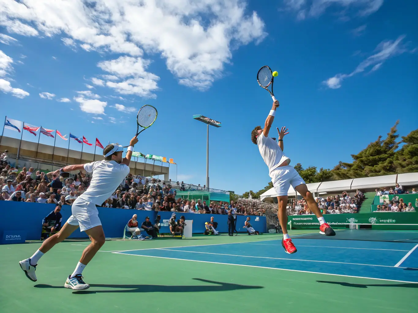 A dynamic image of tennis players on the court, highlighting the focus and agility required for the sport, with the ASS SPORTIVE TROUVILLE-DEAUVILLE (ASTD) branding subtly incorporated.