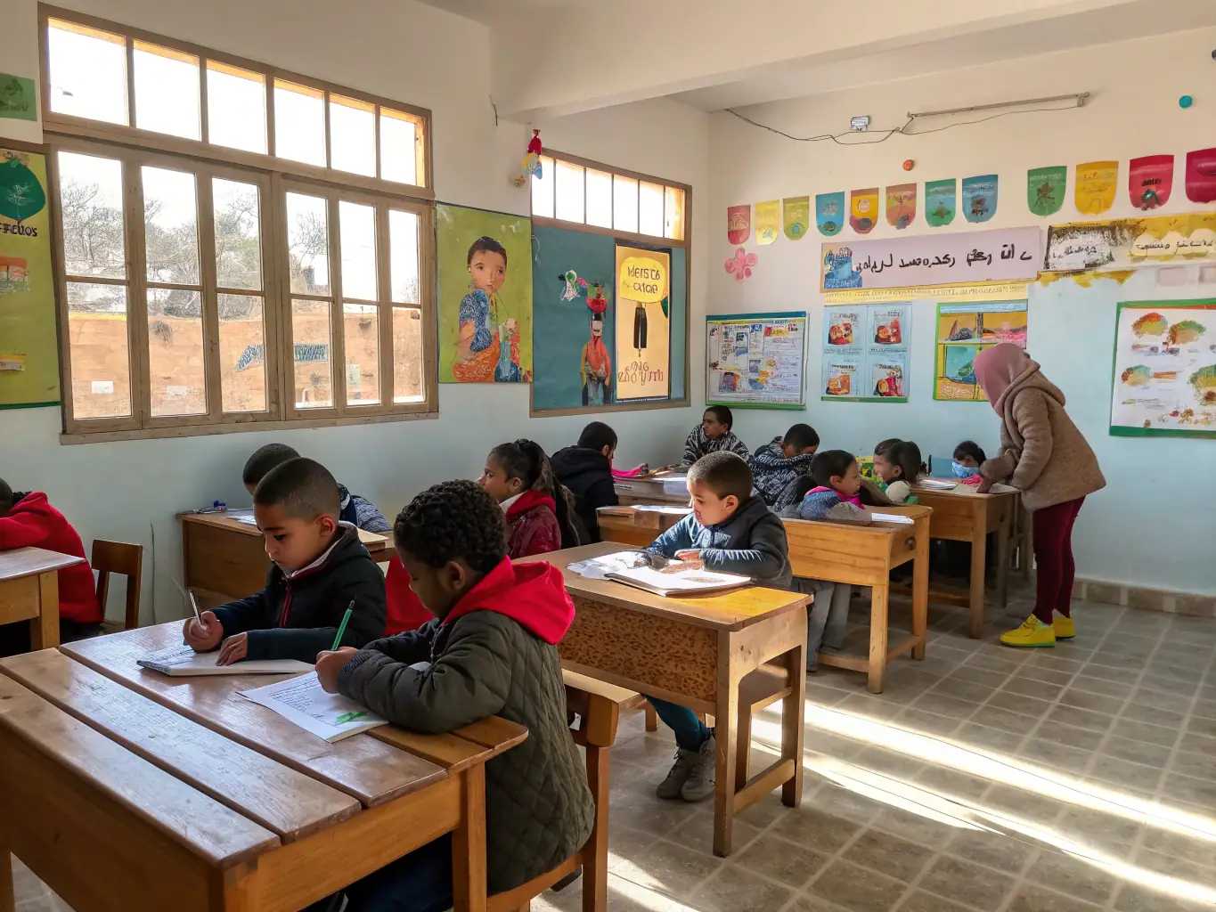 A photograph of children participating in an educational workshop at ASSOCIATION BLEU CIEL ORGANISATION, highlighting learning and development.