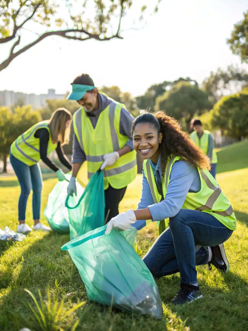A heartwarming image of volunteers from ASSOCIATION BLEU CIEL ORGANISATION assisting with a community cleanup project, demonstrating their commitment to environmental stewardship.