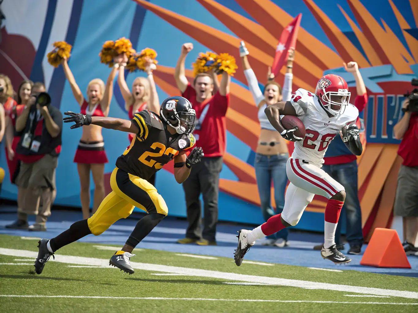 An action shot from a community sporting event, featuring local athletes competing and spectators cheering, supported by ASSOCIATION BLEU CIEL ORGANISATION.