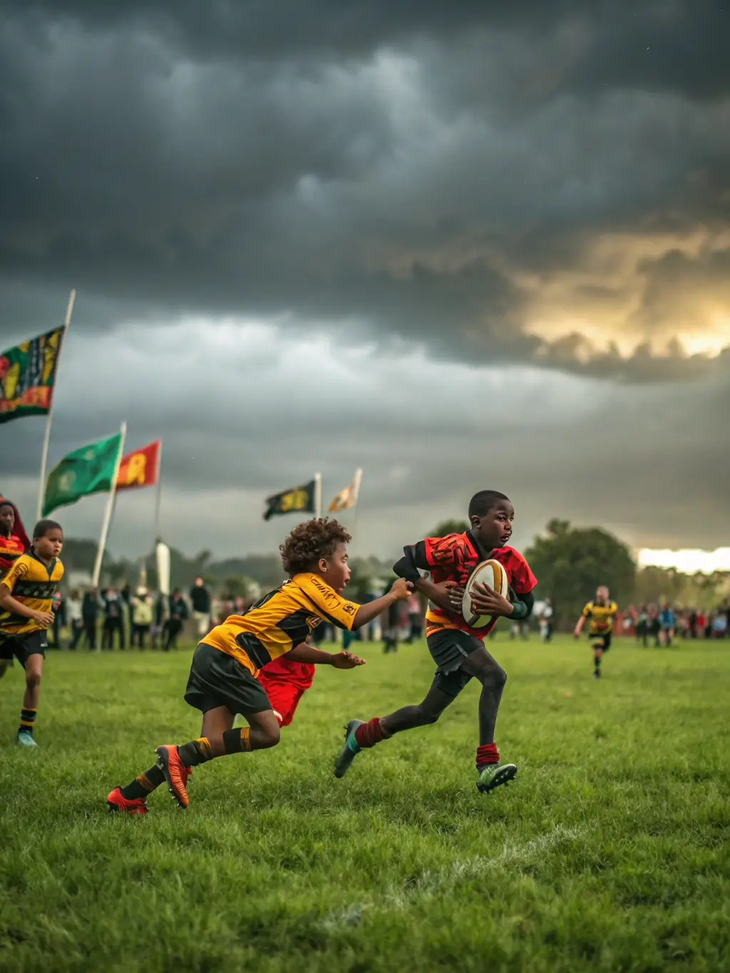 An action shot of CLUB ECOLE PYRENEES ARIEGEOISES FOOTBALL team competing in a regional tournament, highlighting the competitive opportunities and exposure provided by the club.